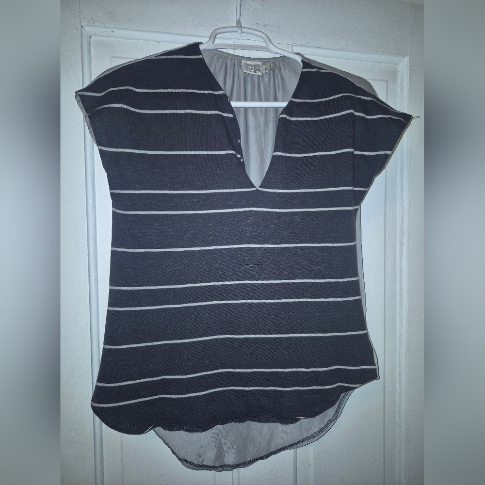 Vintage Converse One Star playful black and white striped blouse.  Xs